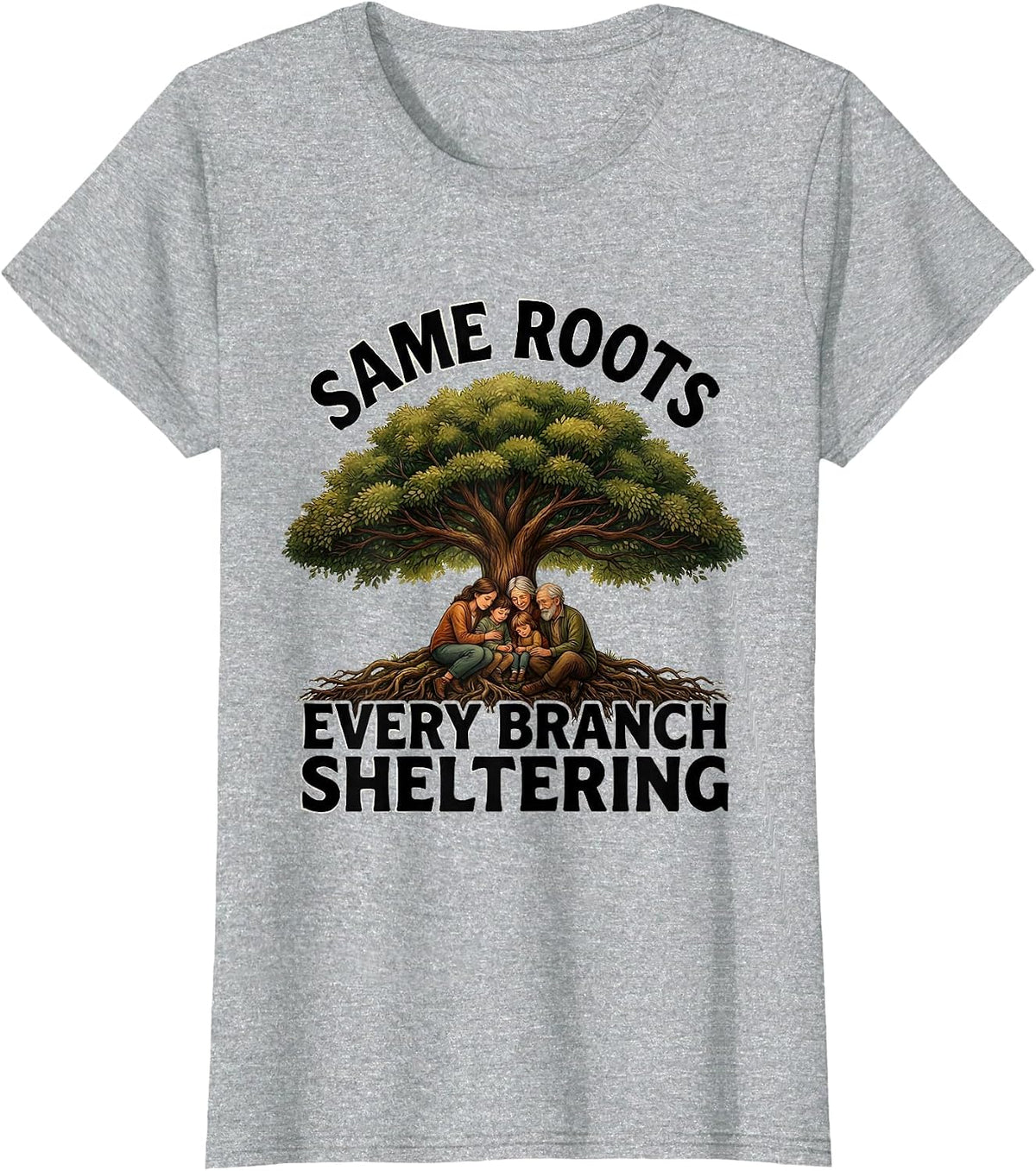 Women's Same Roots Every Branch Sheltering Family Reunion Matching T-Shirt - Heather Grey