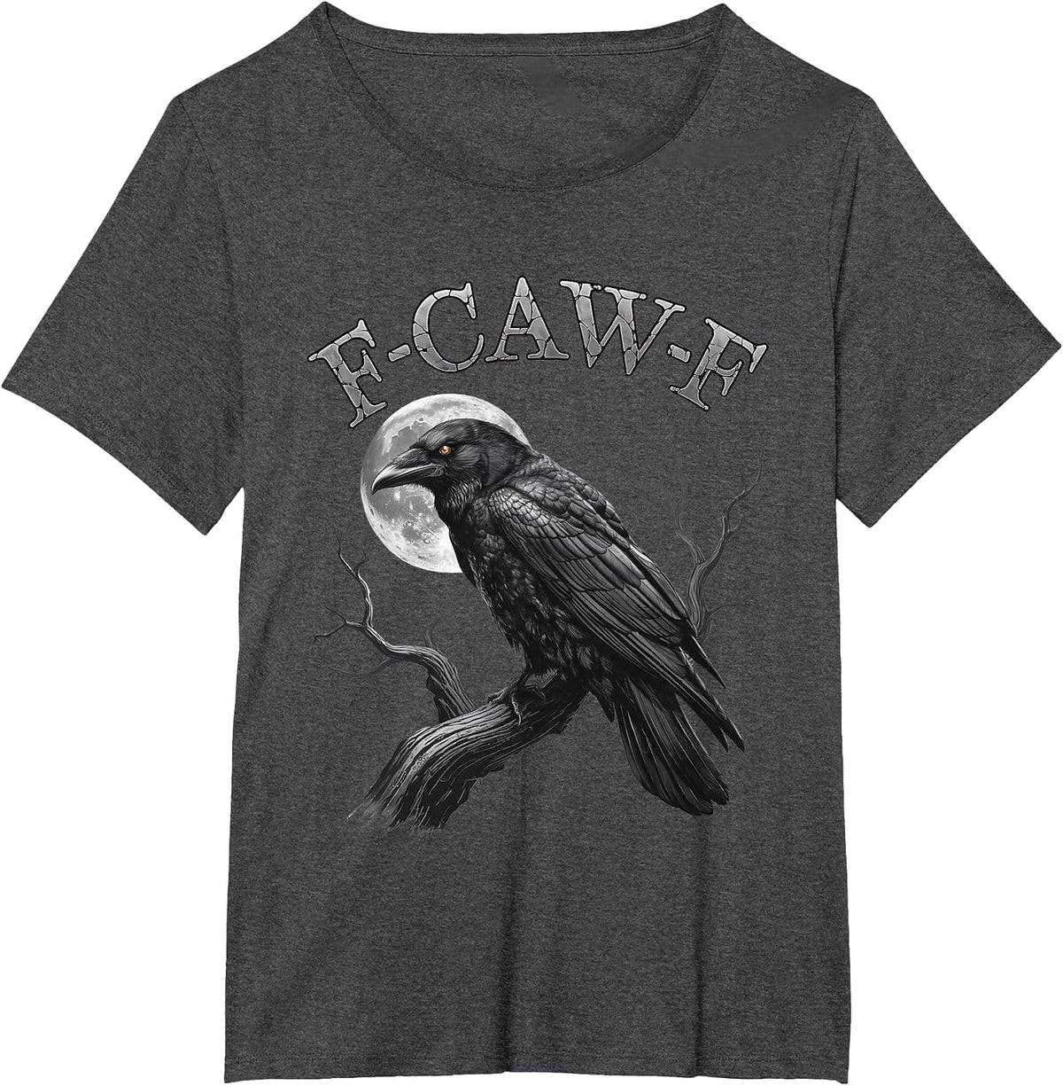 F-Caw-F Black Crow Moon Vintage Retro Halloween Dark Humor Tee T-Shirt - Dark Heather Grey