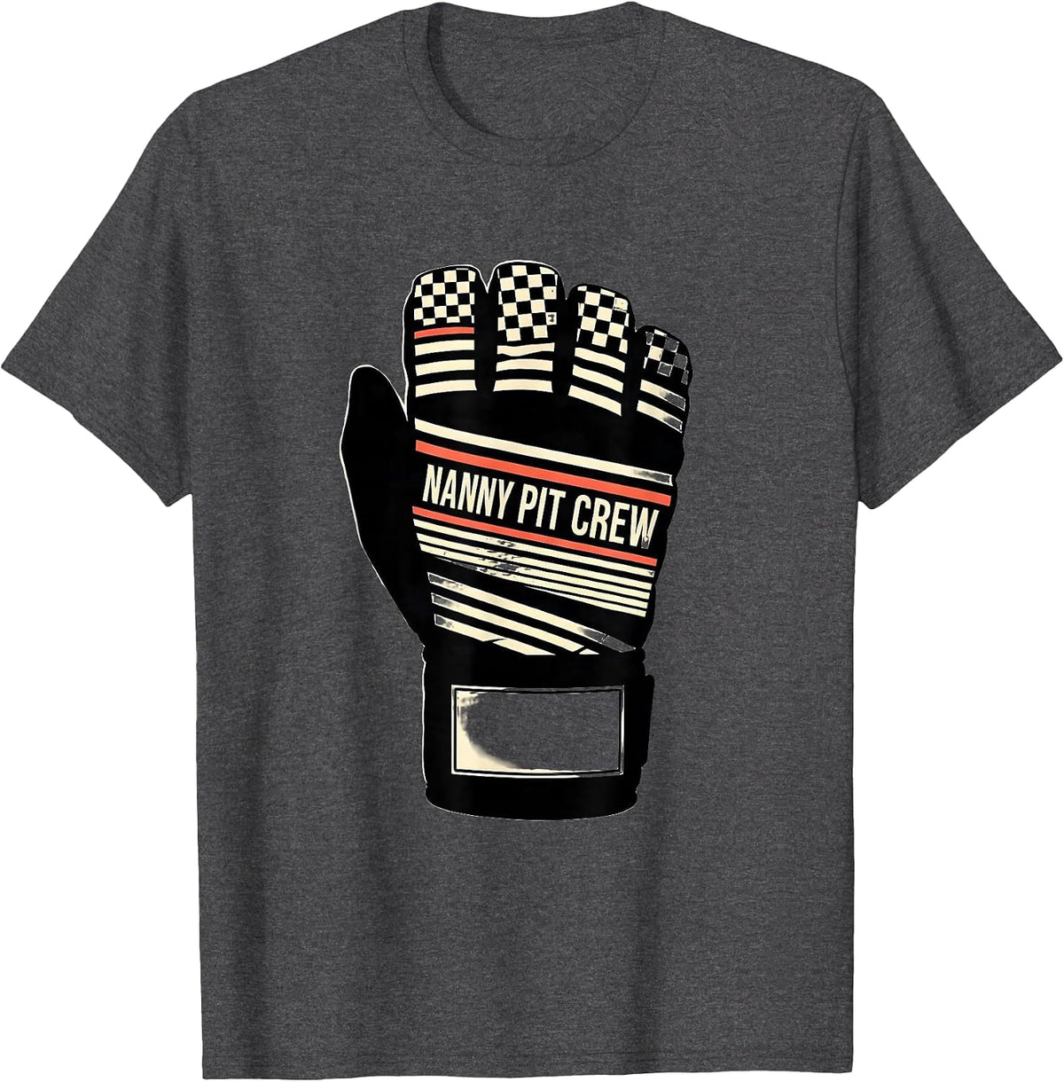 Men's Nanny Pit Crew Disrupted Stripe Graphic Race Car Birthday T-Shirt - Dark Heather Grey