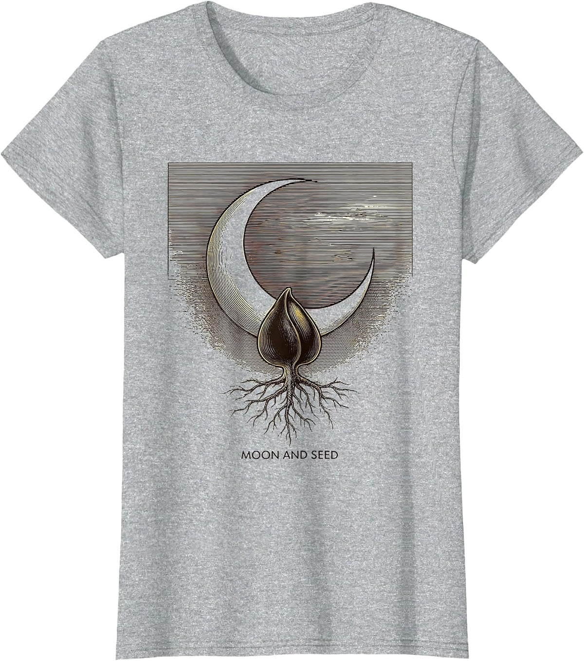 Women's Moon And Seed Yin Yang Duality Nature Spirituality T-Shirt - Heather Grey