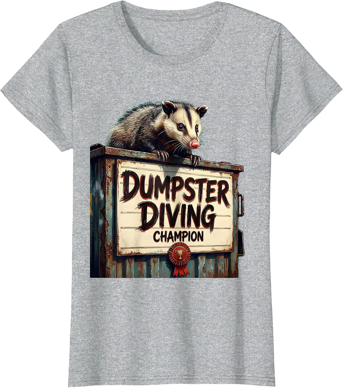 Women's Dumpster Diving Champion Opossum Design T-Shirt - Heather Grey