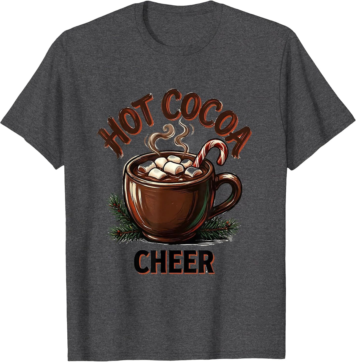 Hot Cocoa Cheer Cozy Whimsical Christmas Hot Chocolate Lover T-Shirt - Dark Heather Grey