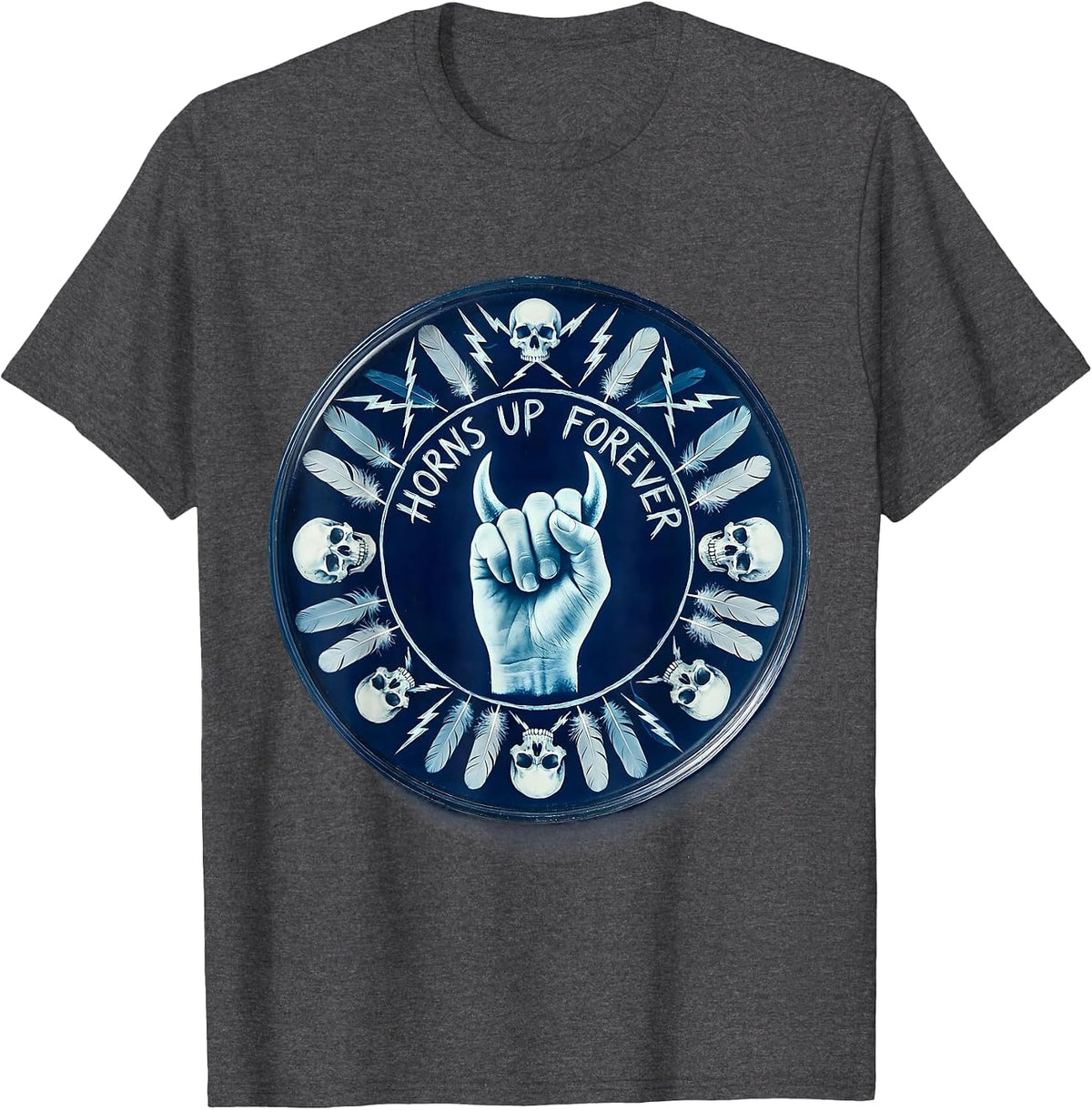 Horns Up Forever Heavy Metal Graphic Design T-Shirt - Dark Heather Grey