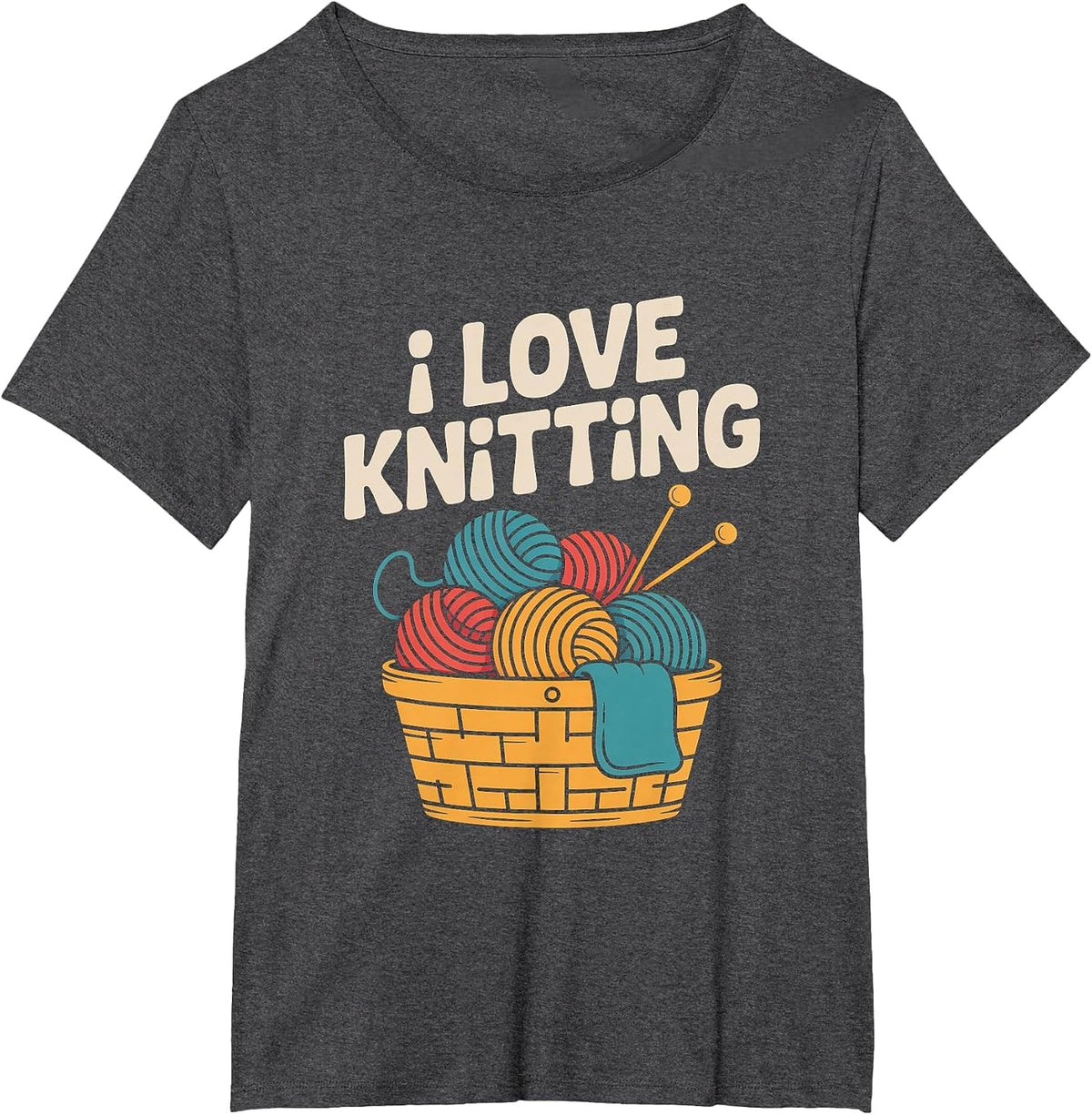 I Love Knitting Yarn Basket Needles T-Shirt - Dark Heather Grey