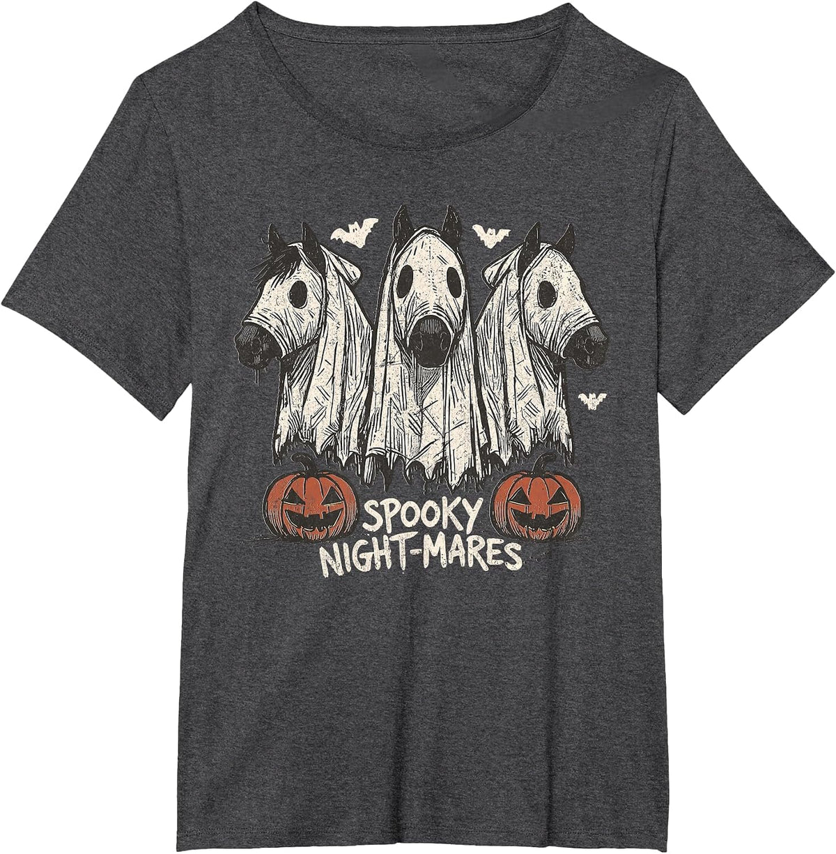 Spooky Night-Mares Halloween Horse Ghost Funny Spooky Season T-Shirt - Dark Heather Grey