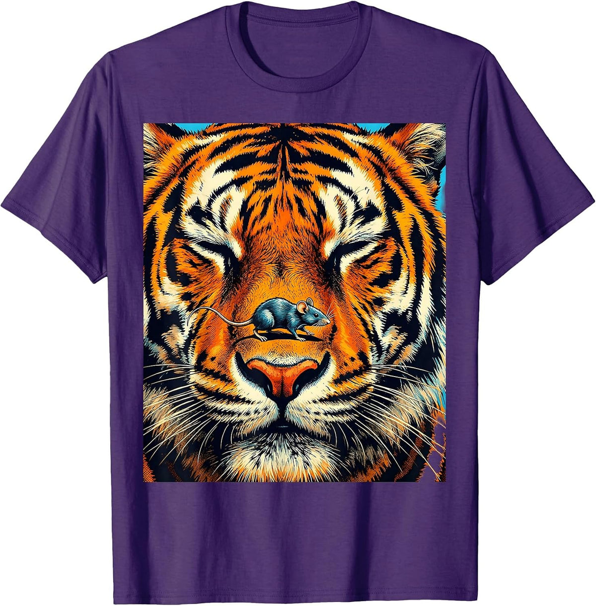 Tiger and Mouse Kindness Graphic Design T-Shirt - Purple