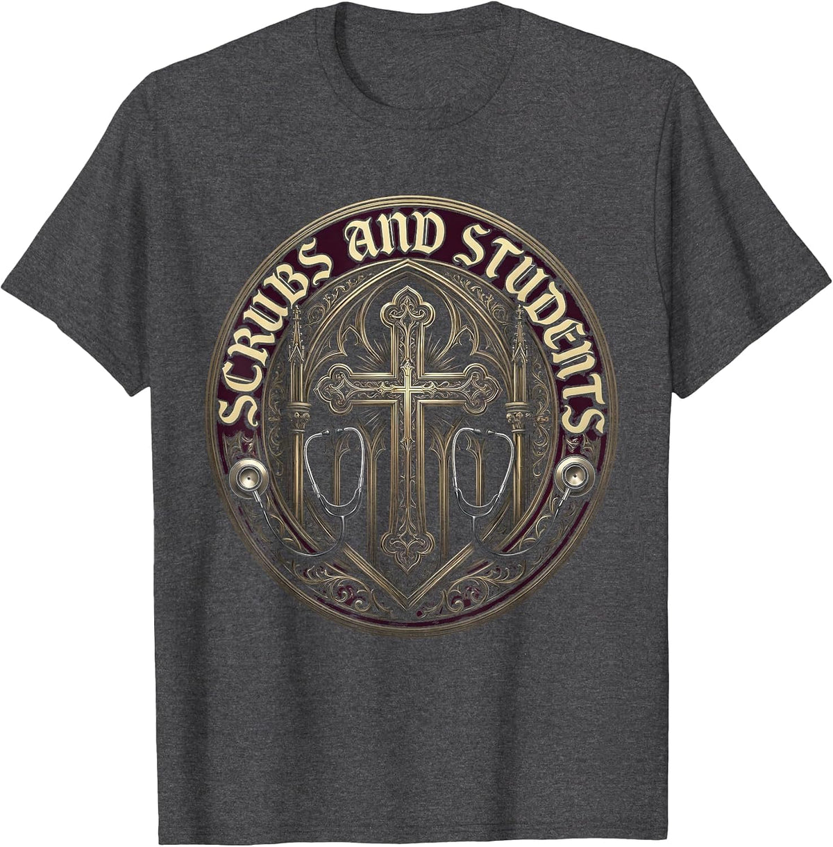 Scrubs and Students School Nurse Design T-Shirt - Dark Heather Grey