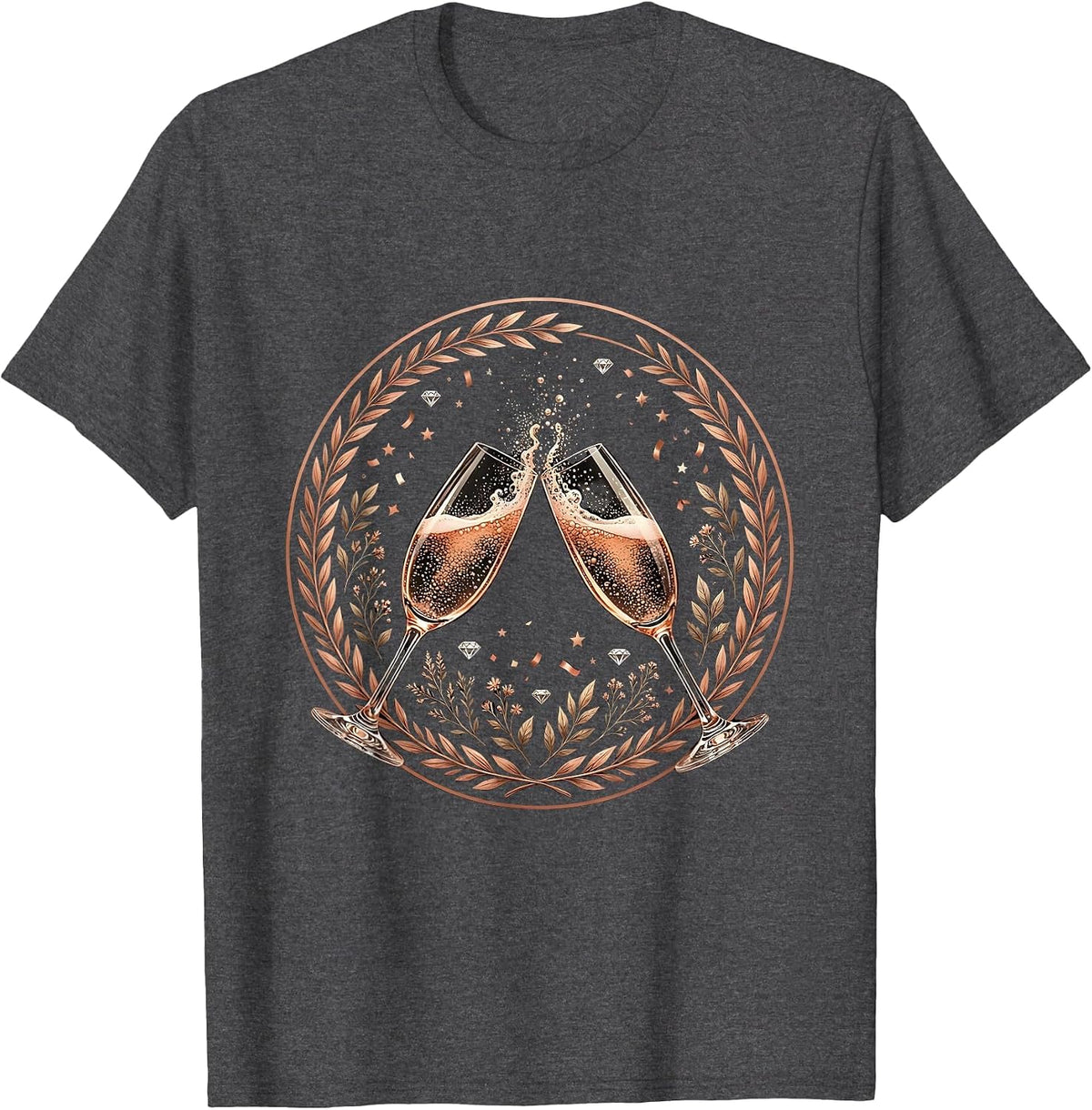 Champagne Glasses Clinking Confetti Celebration T-Shirt - Dark Heather Grey