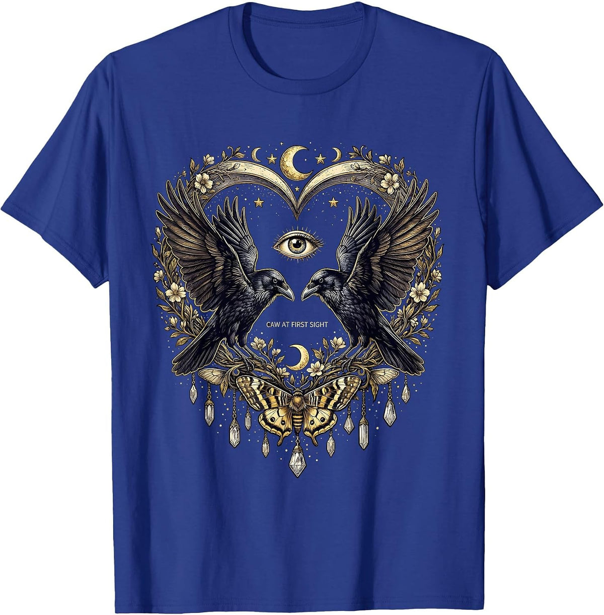 Men's Caw At First Sight Funny Crow Bird Design T-Shirt - Royal Blue
