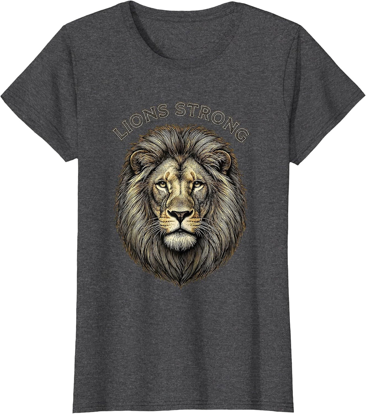 Women's Lions Strong Crosshatch Etching Lion Fan Animal Pride T-Shirt - Dark Heather Grey