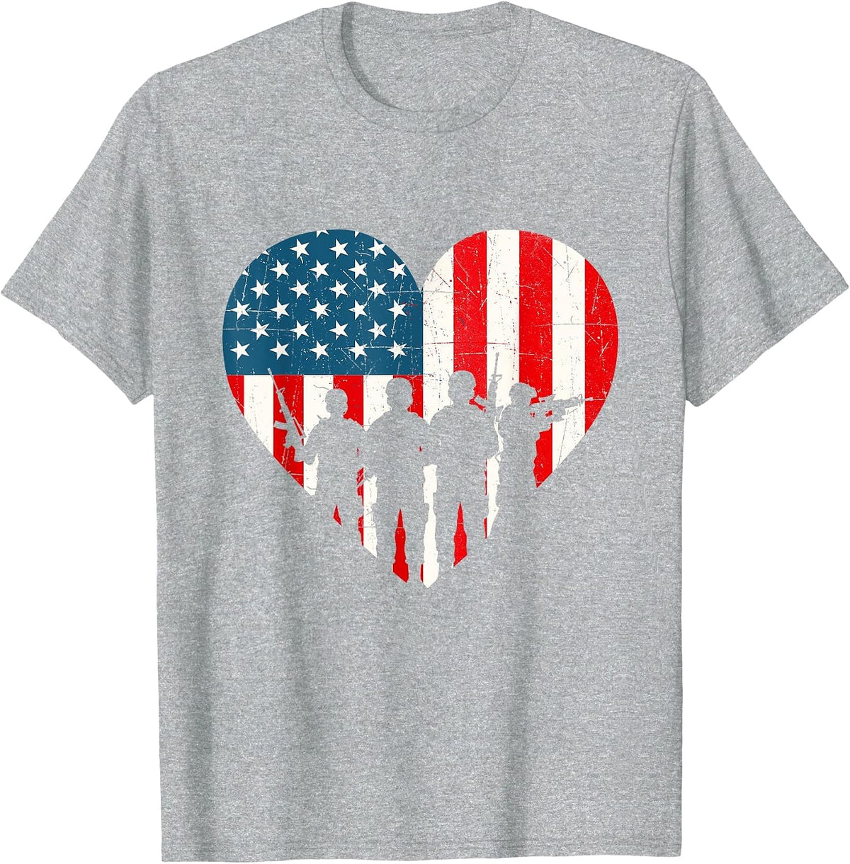 US Flag Heart Soldiers - Patriotic Veterans Memorial Day T-Shirt - Heather Grey
