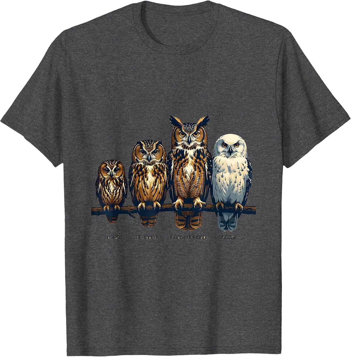 Men's Barn Screech Great Horned Snowy Owl Lover Nature Humor T-Shirt - Dark Heather Grey