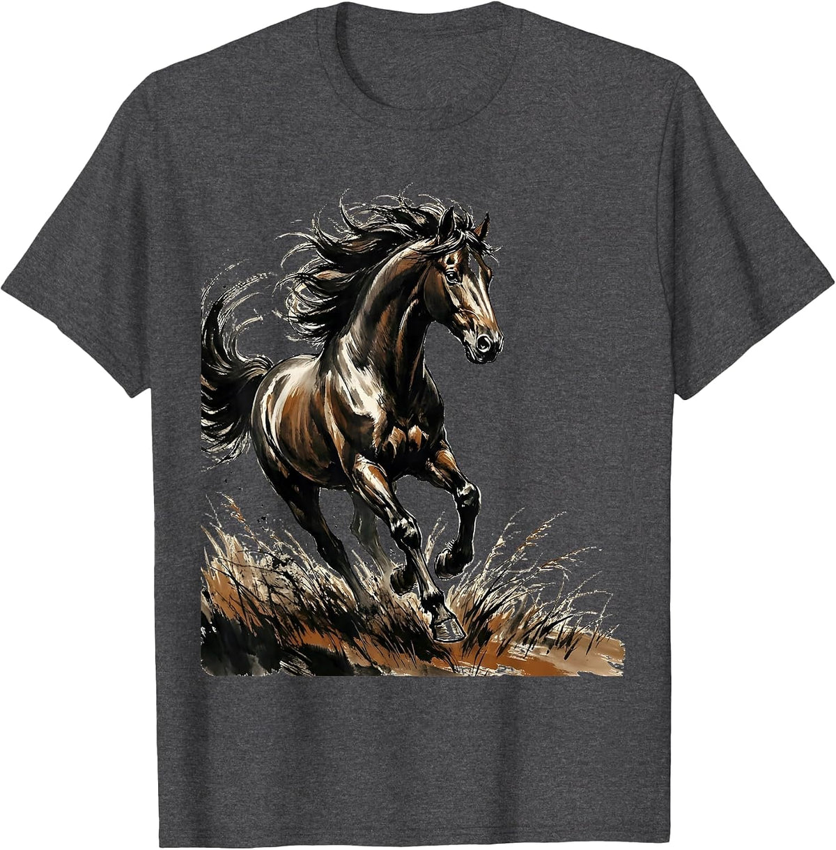 Horse Galloping Through Open Meadow Graphic T-Shirt - Dark Heather Grey
