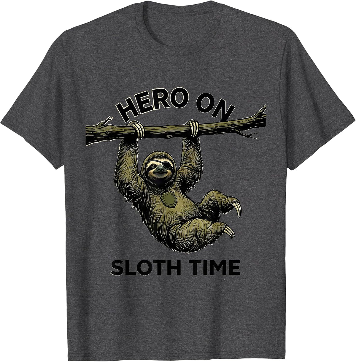 Men's Hero On Sloth Time Funny Sloth Lover Gift Casual Humor T-Shirt - Dark Heather Grey