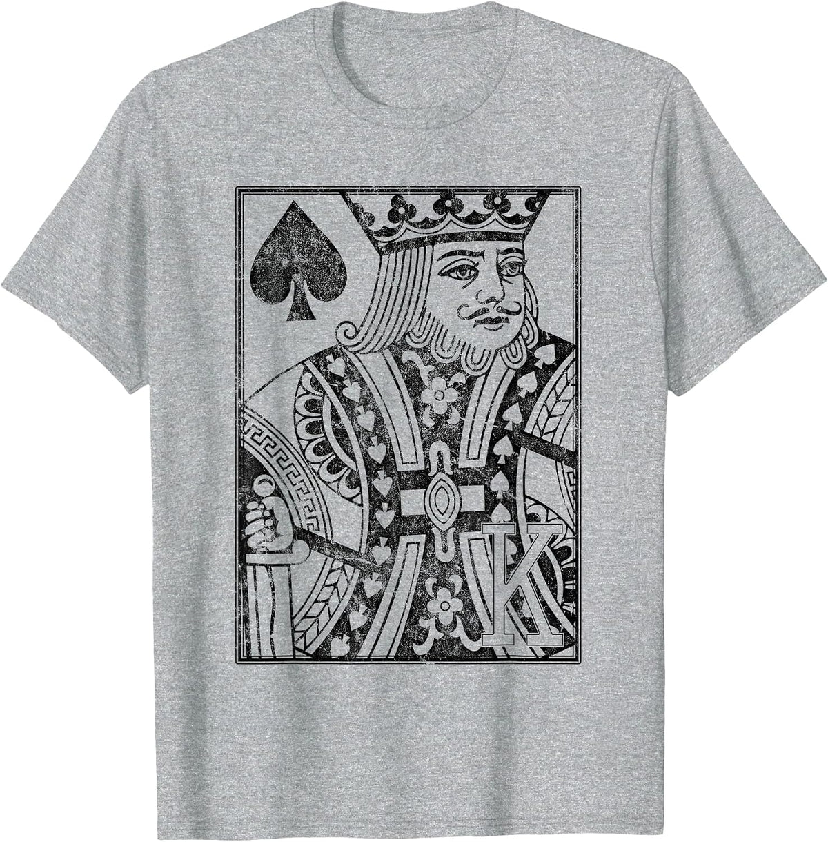 King of Spades Vintage Look Distressed Playing Card T-Shirt - Heather Grey
