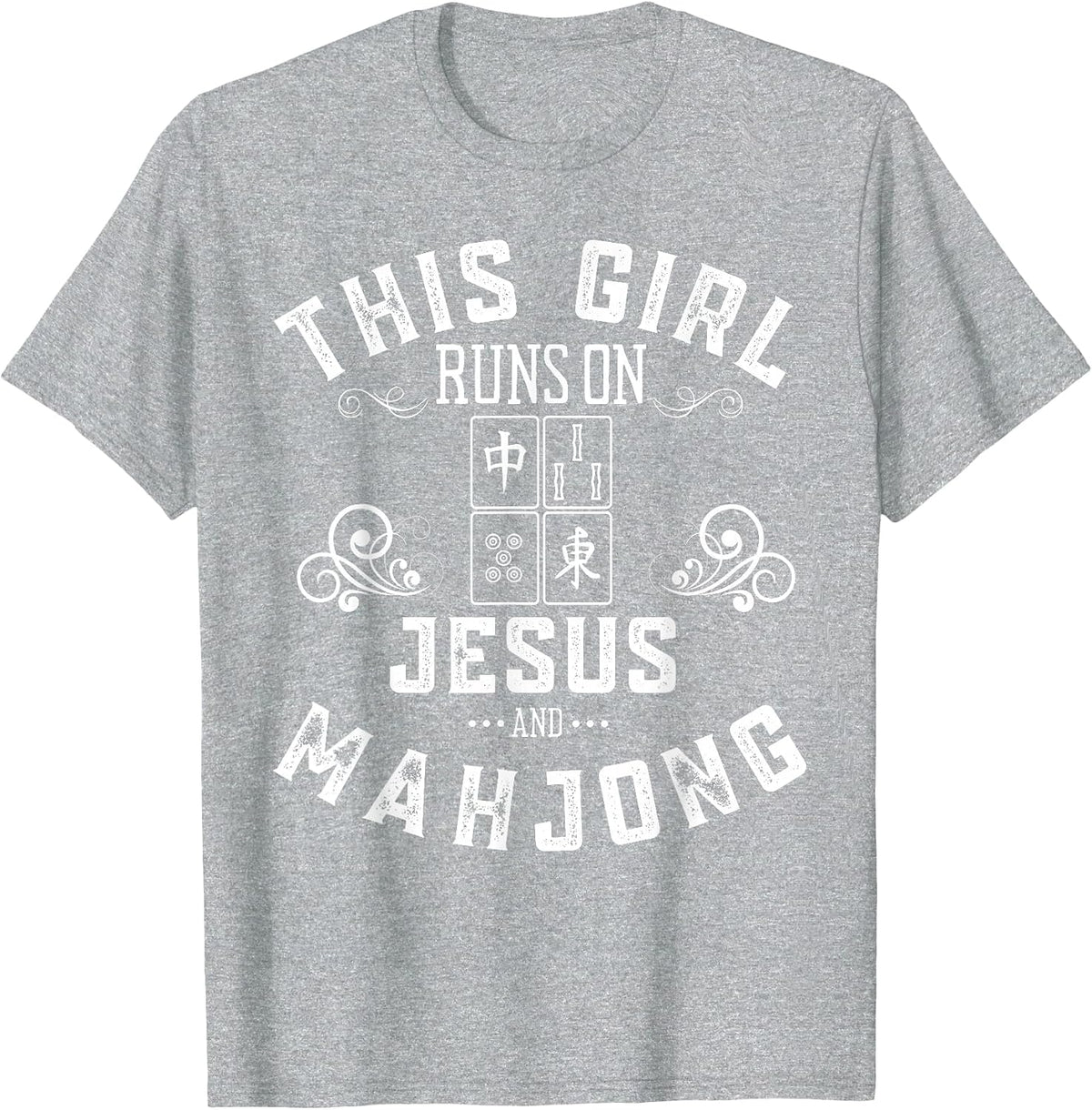 This Girl Runs On Jesus and Mahjong T-Shirt - Heather Grey