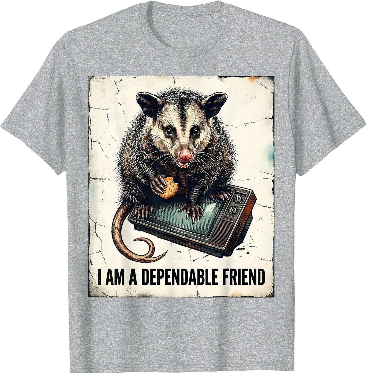 Men's I Am A Dependable Friend Distressed Opossum Meme Humor T-Shirt - Heather Grey