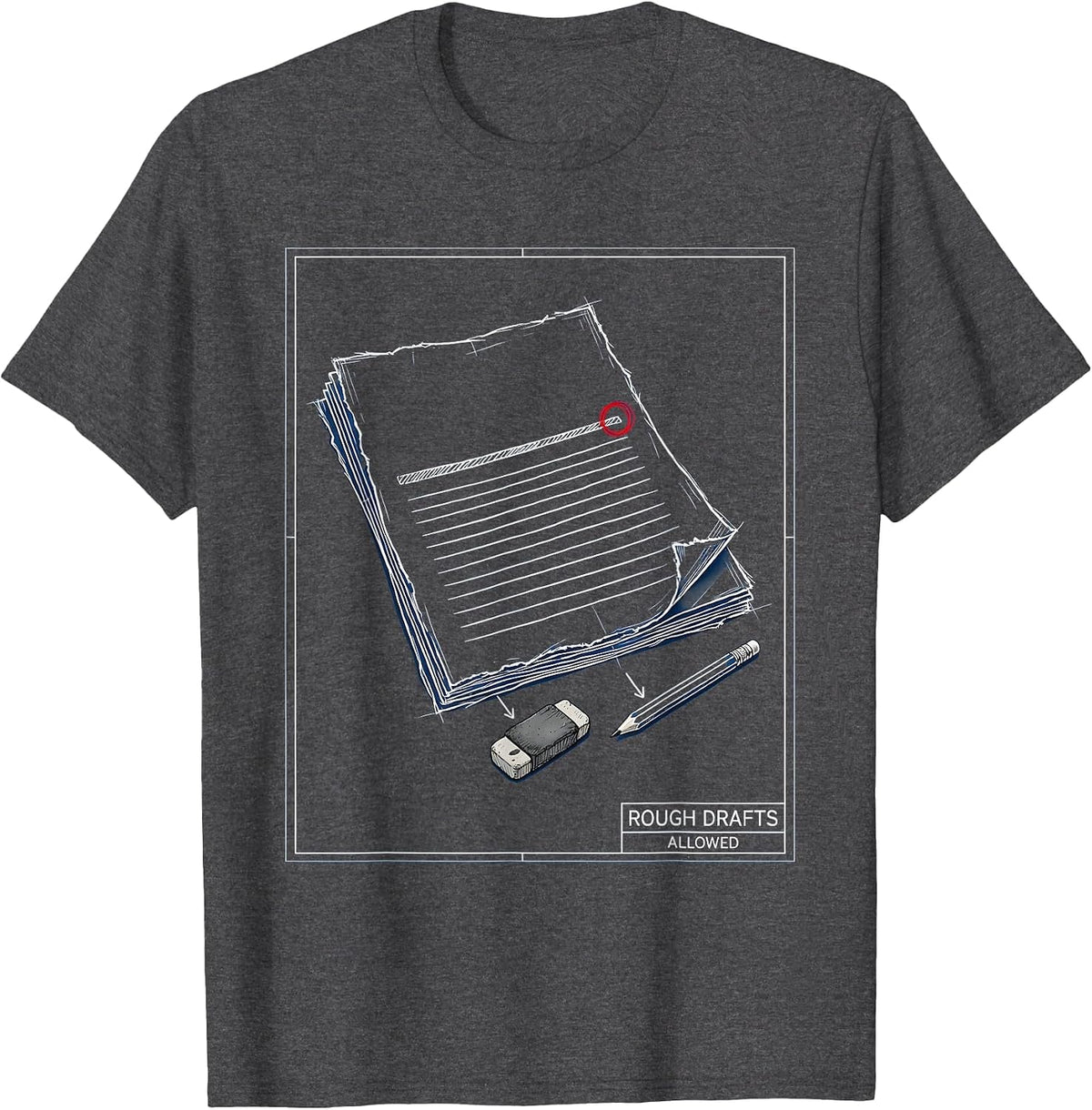 Rough Drafts Allowed Technical Blueprint Growth Mindset T-Shirt - Dark Heather Grey