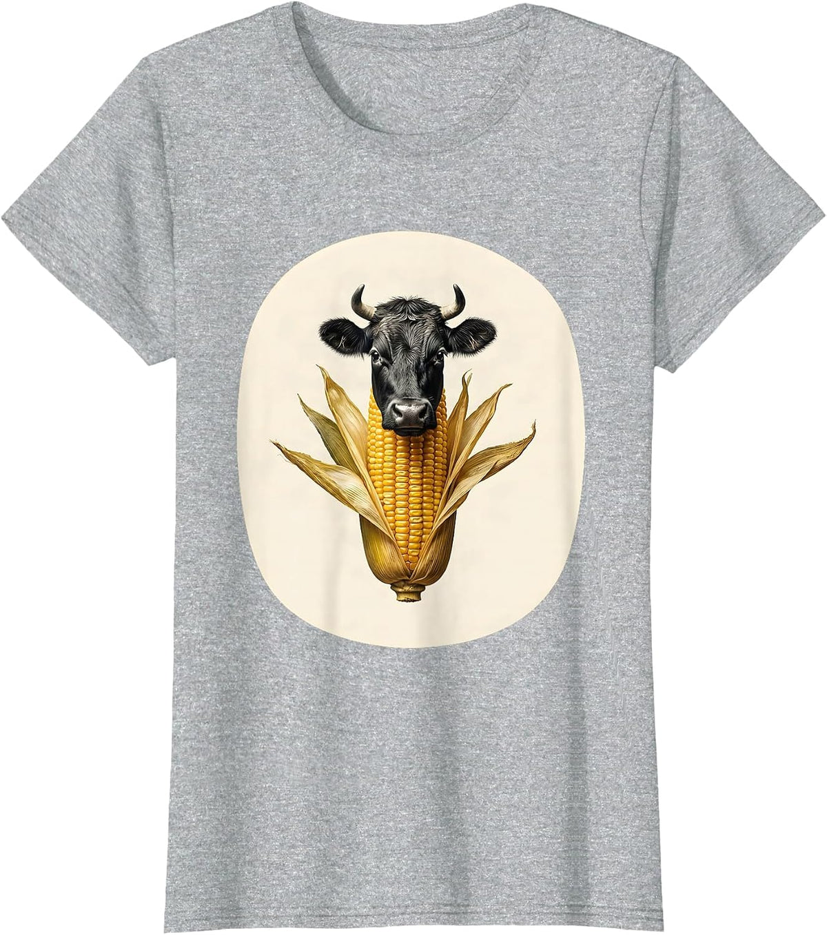 Women's Minimal Cow Corn Cob Funny Farm Animal Lover T-Shirt - Heather Grey