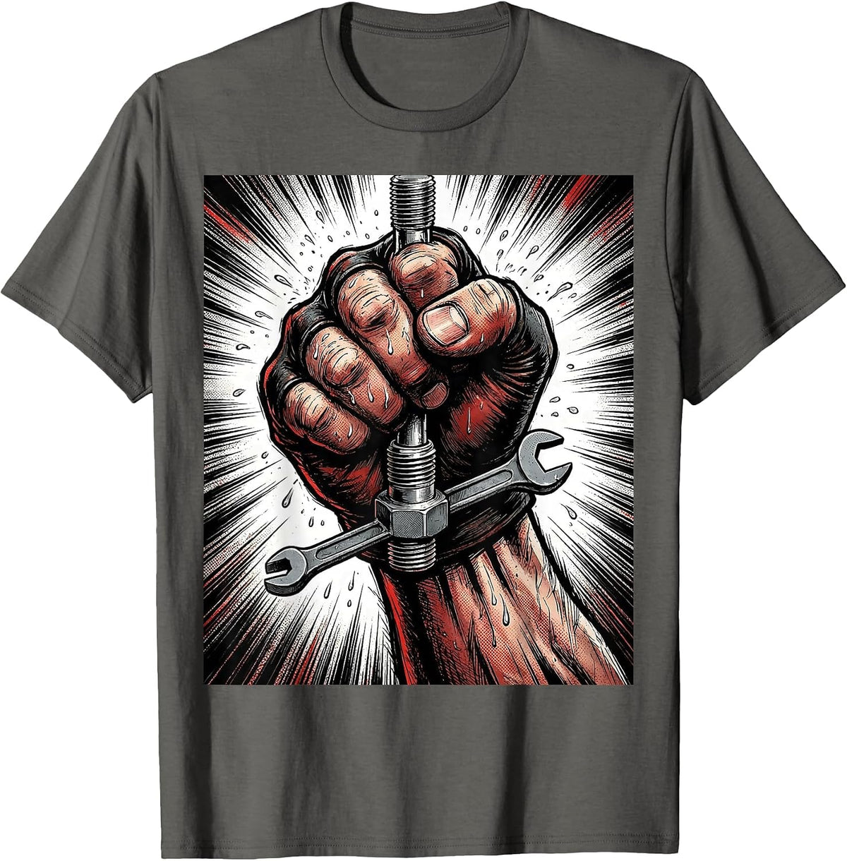 Extreme Fist Plumber Comic Book Pipe Nipple T-Shirt - Asphalt Grey