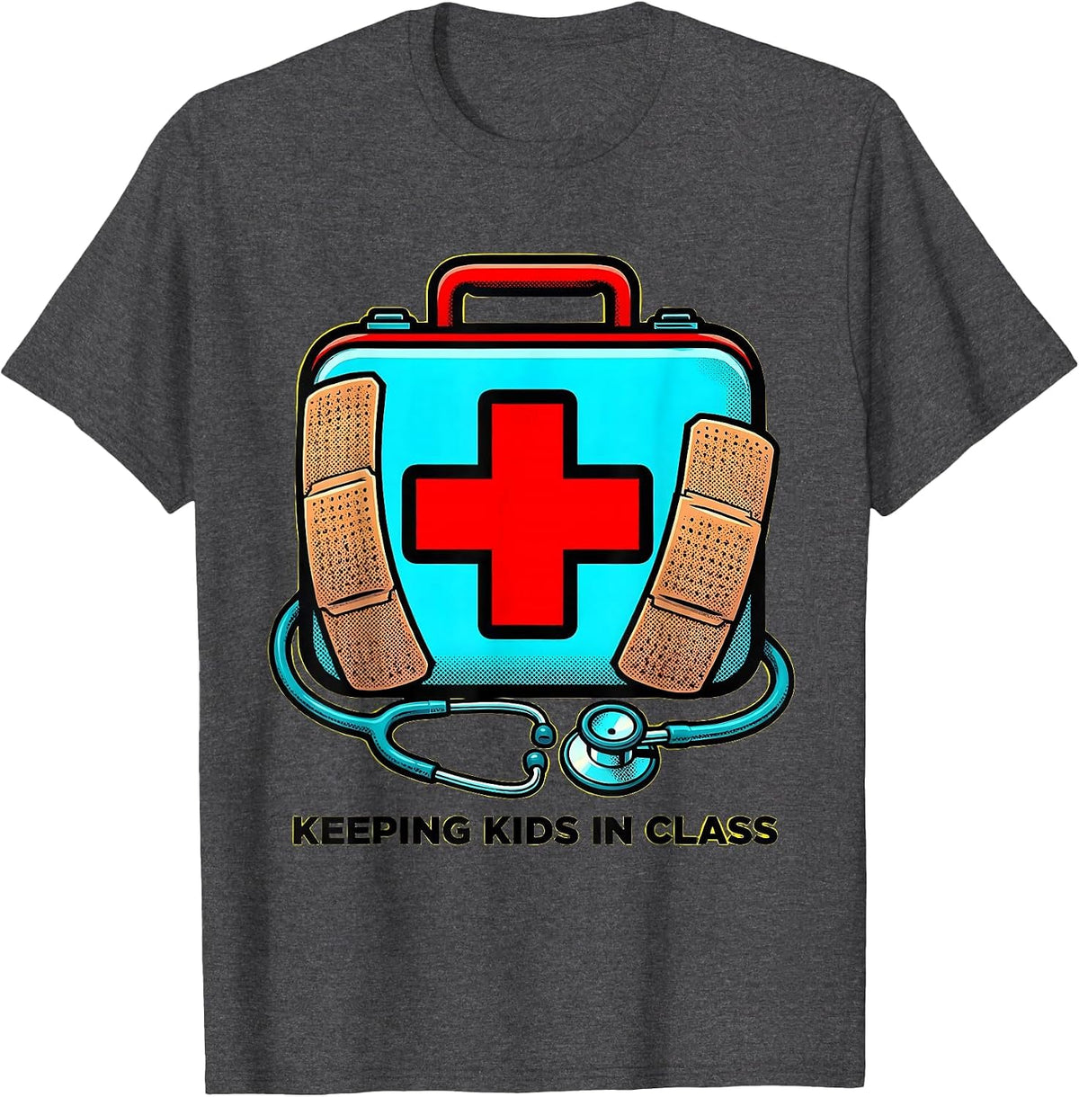 School Nurse Keeping Kids In Class Design T-Shirt - Dark Heather Grey