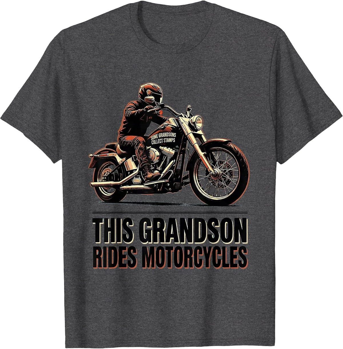 Some Grandsons Collect Stamps This Grandson Rides T-Shirt - Dark Heather Grey