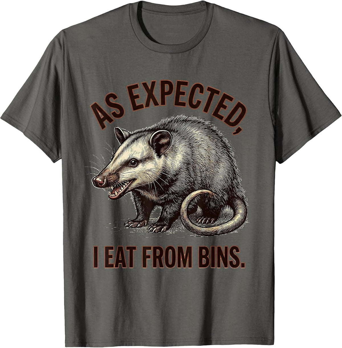 Men's As Expected I Eat From Bins Funny Opossum Meme Animal Lover T-Shirt - Asphalt Grey