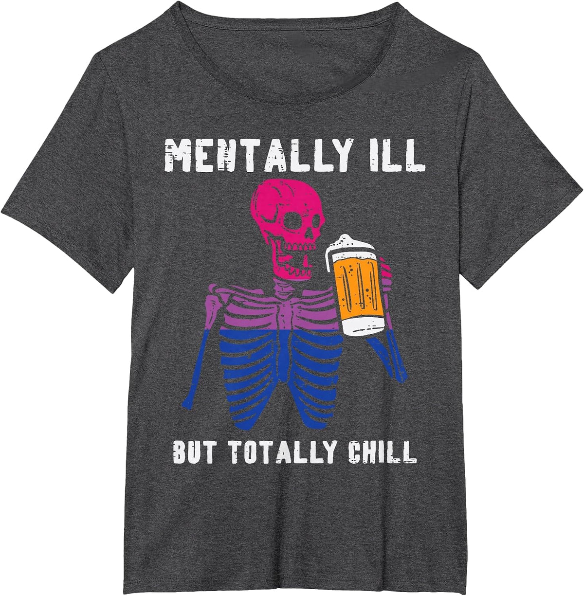 Bisexual Skeleton Mentally Ill Bi Pride Flag LGBTQ Dad Men T-Shirt - Dark Heather Grey