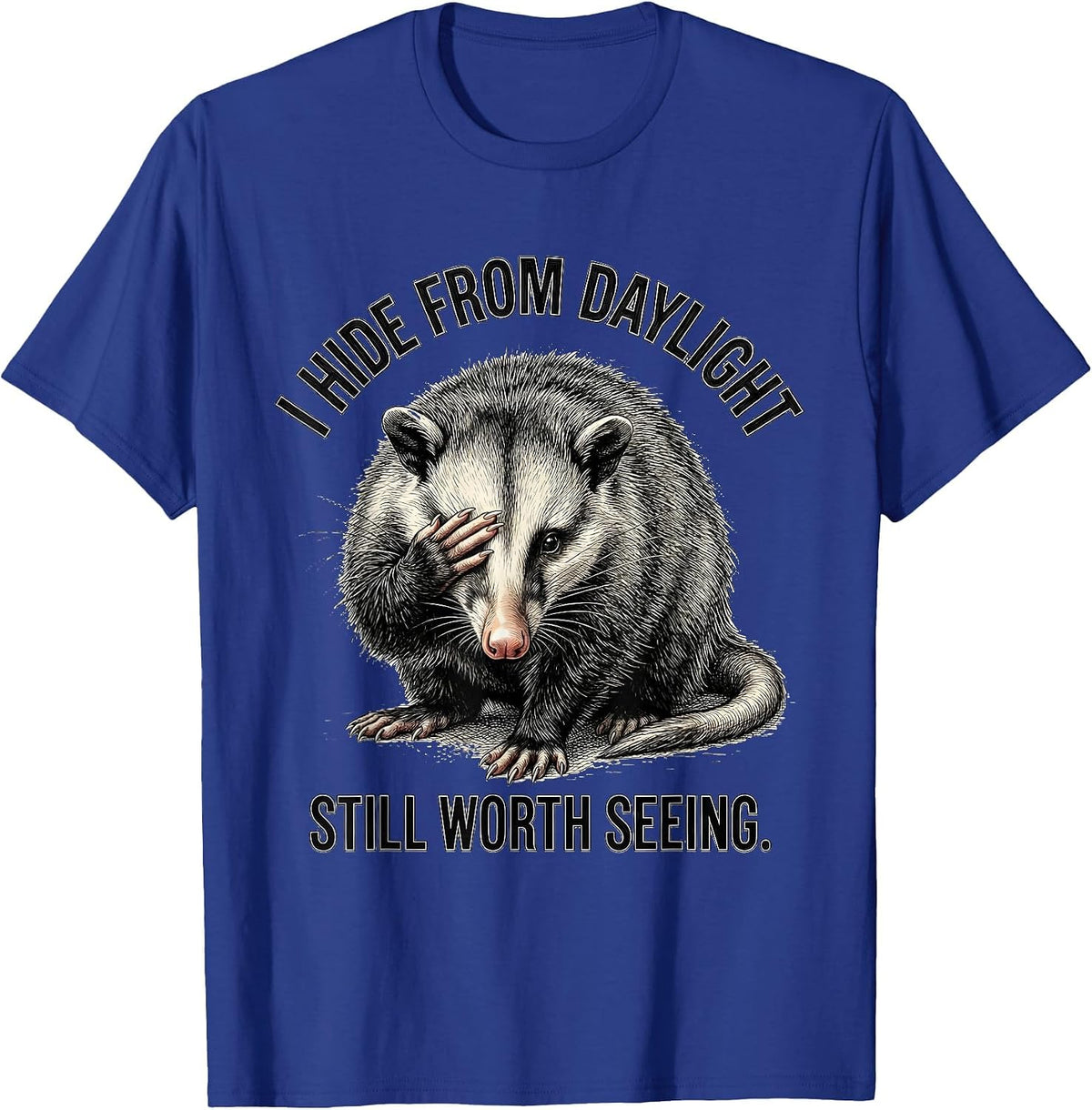 I Hide From Daylight, Still Worth Seeing Funny Opossum Meme T-Shirt - Royal Blue