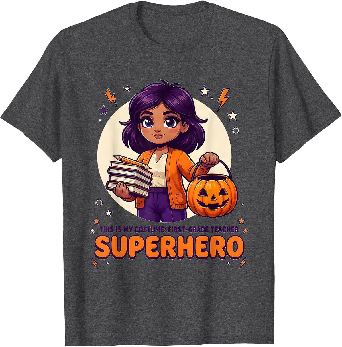 Men's THIS IS MY COSTUME: FIRST-GRADE TEACHER SUPERHERO Halloween T-Shirt - Dark Heather Grey