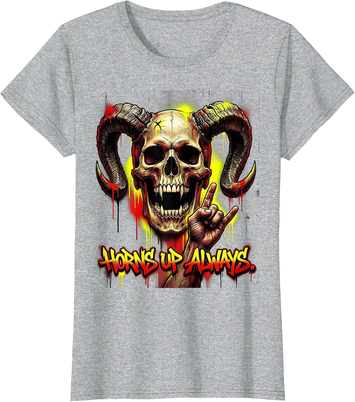 Horns Up Always Raunchy Rock Music Design T-Shirt - Heather Grey
