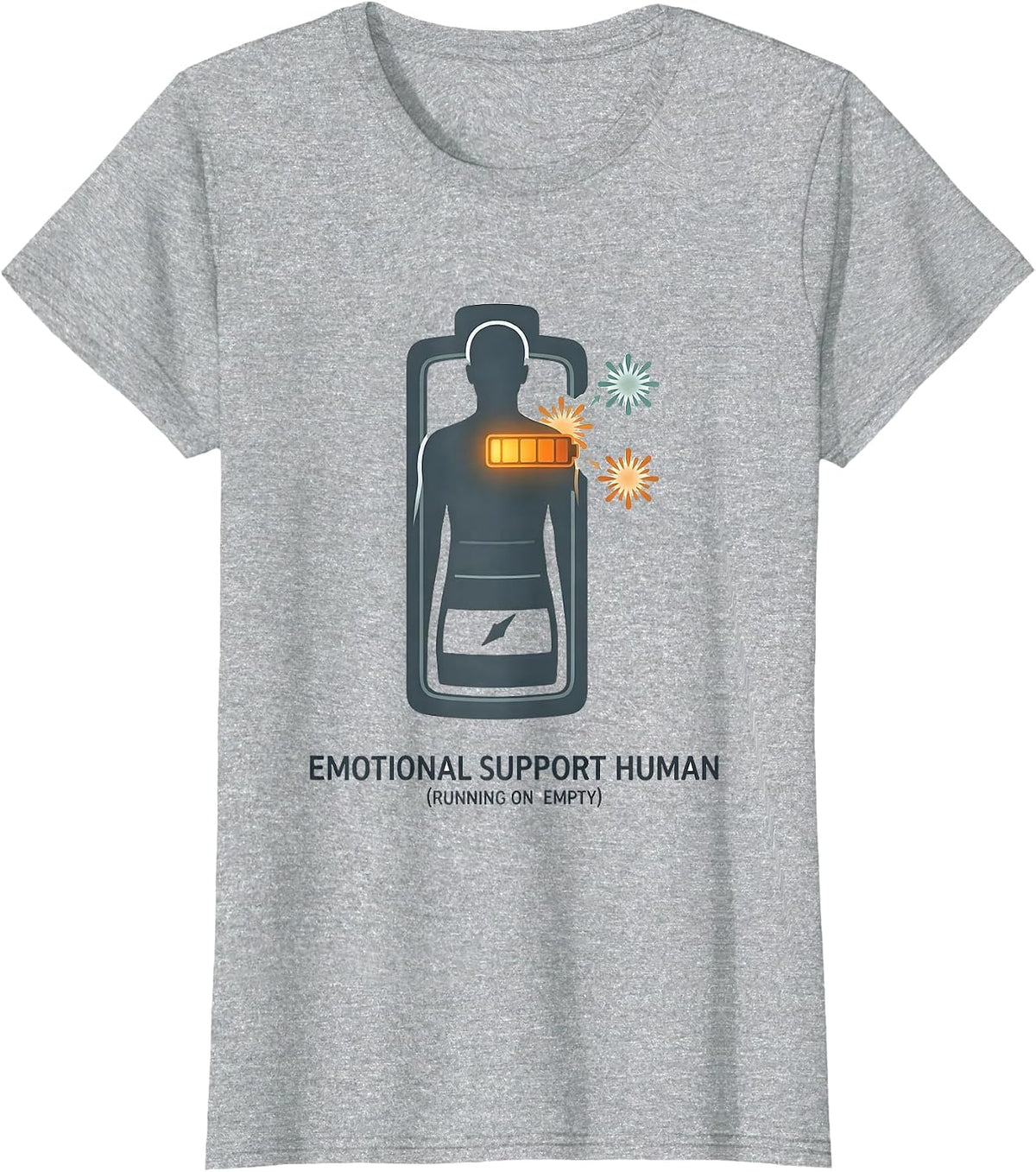 Women's Emotional Support Human Running On Empty Funny Therapist T-Shirt - Heather Grey