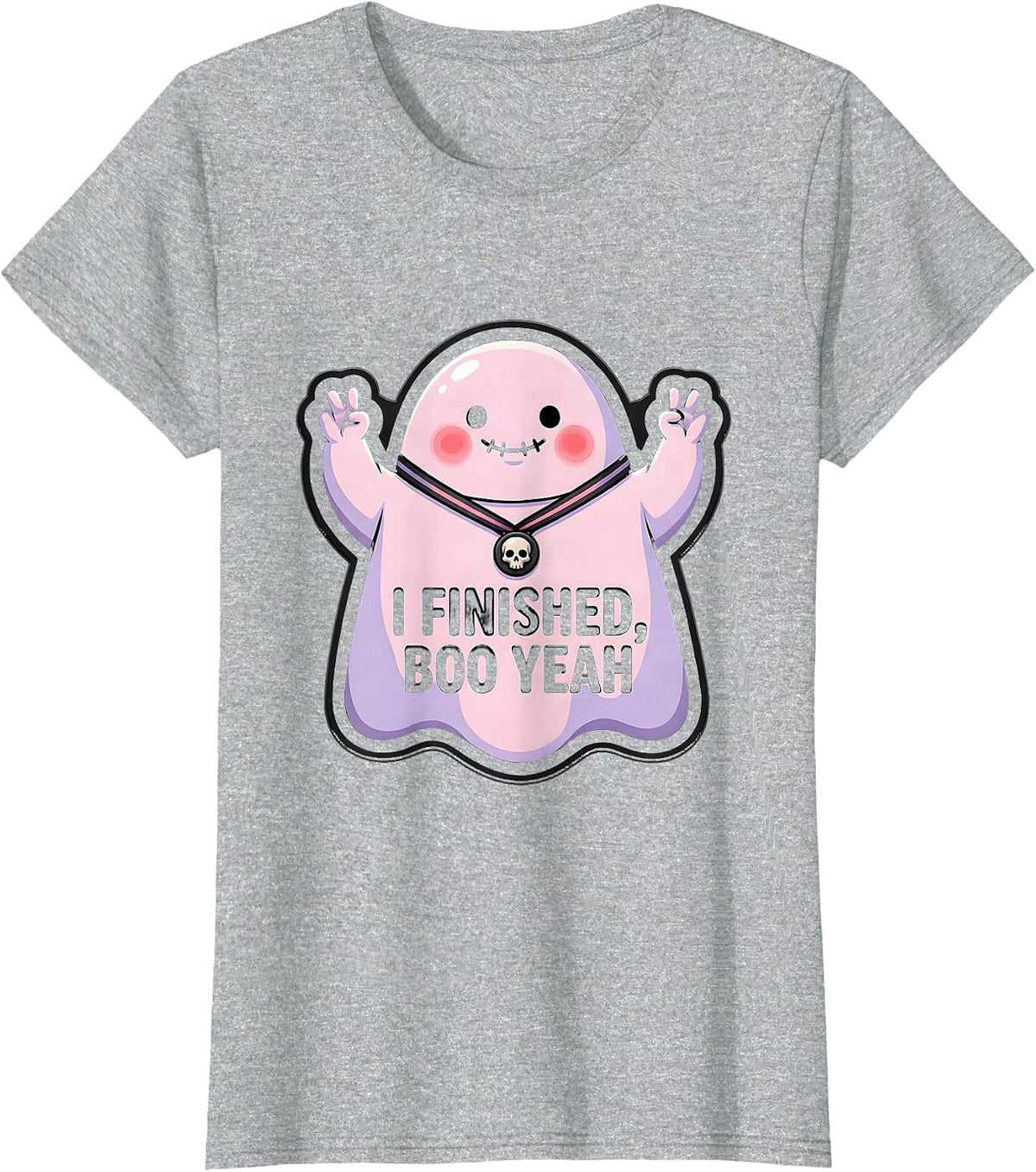 Halloween Ghost Marathon Finish Line Runner Design T-Shirt - Heather Grey
