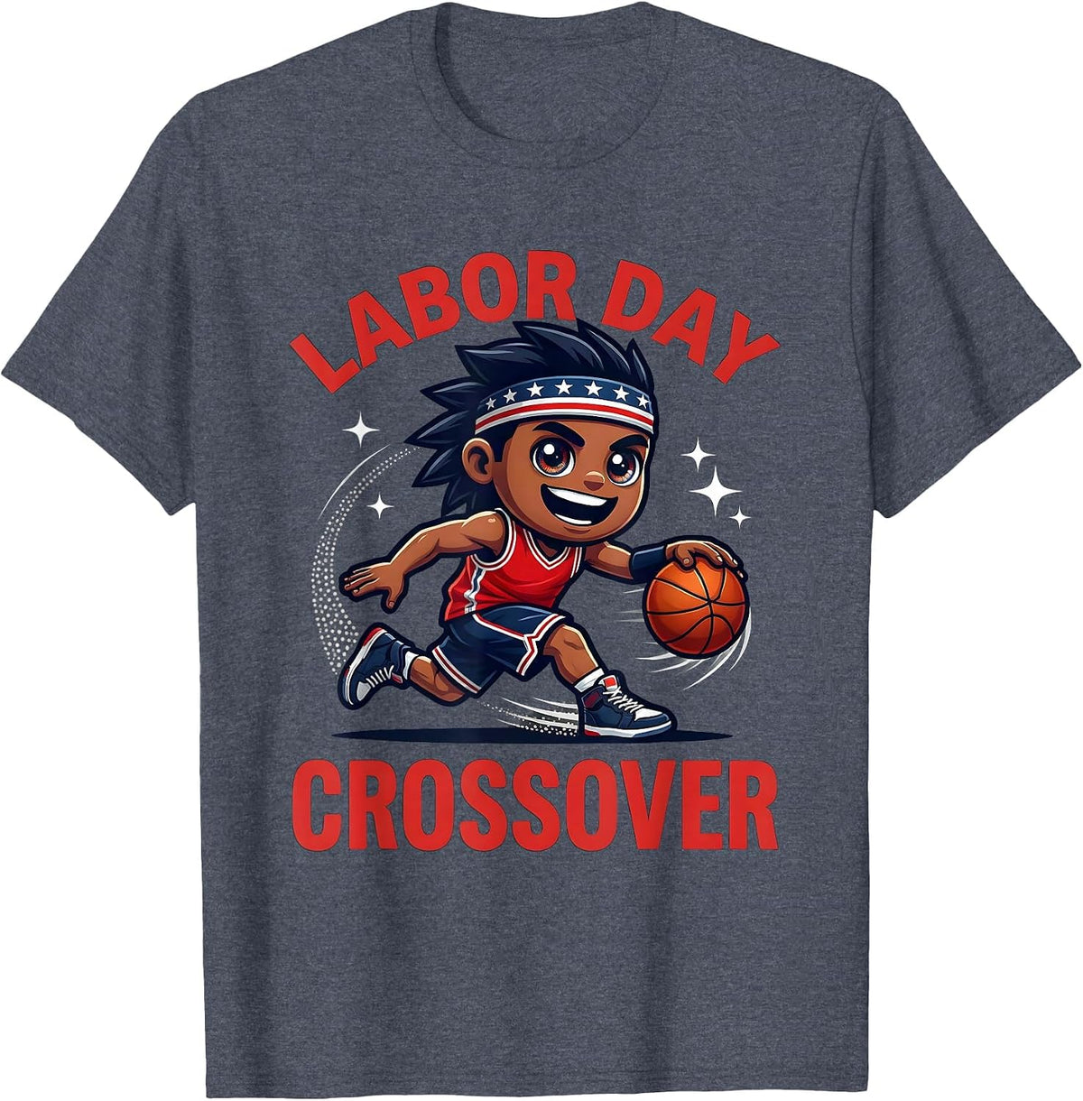 LABOR DAY CROSSOVER Funny Basketball Player Labor Day T-Shirt - Heather Blue