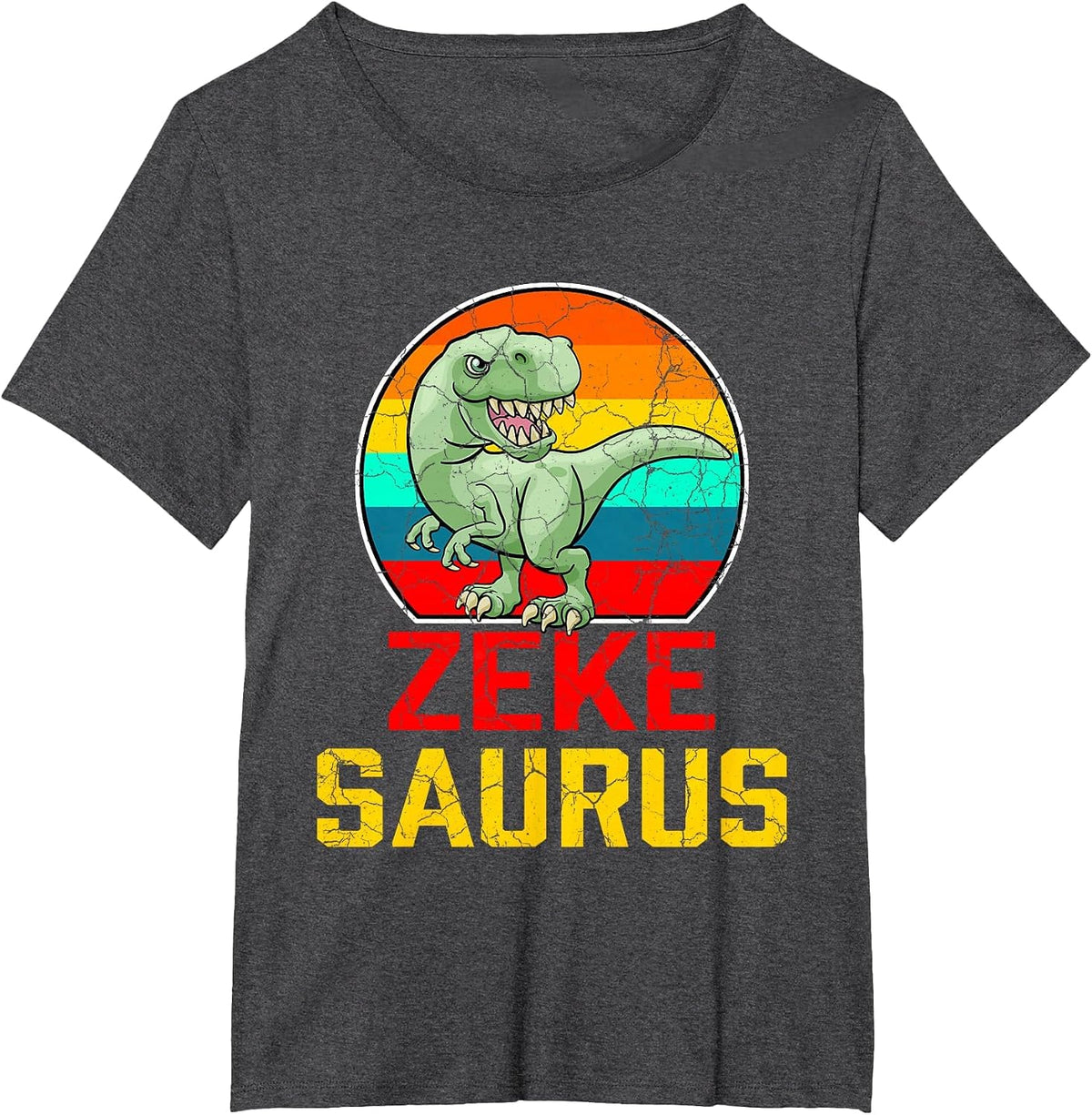 Zeke Saurus Family Reunion Last Name Team Funny Custom T-Shirt - Dark Heather Grey