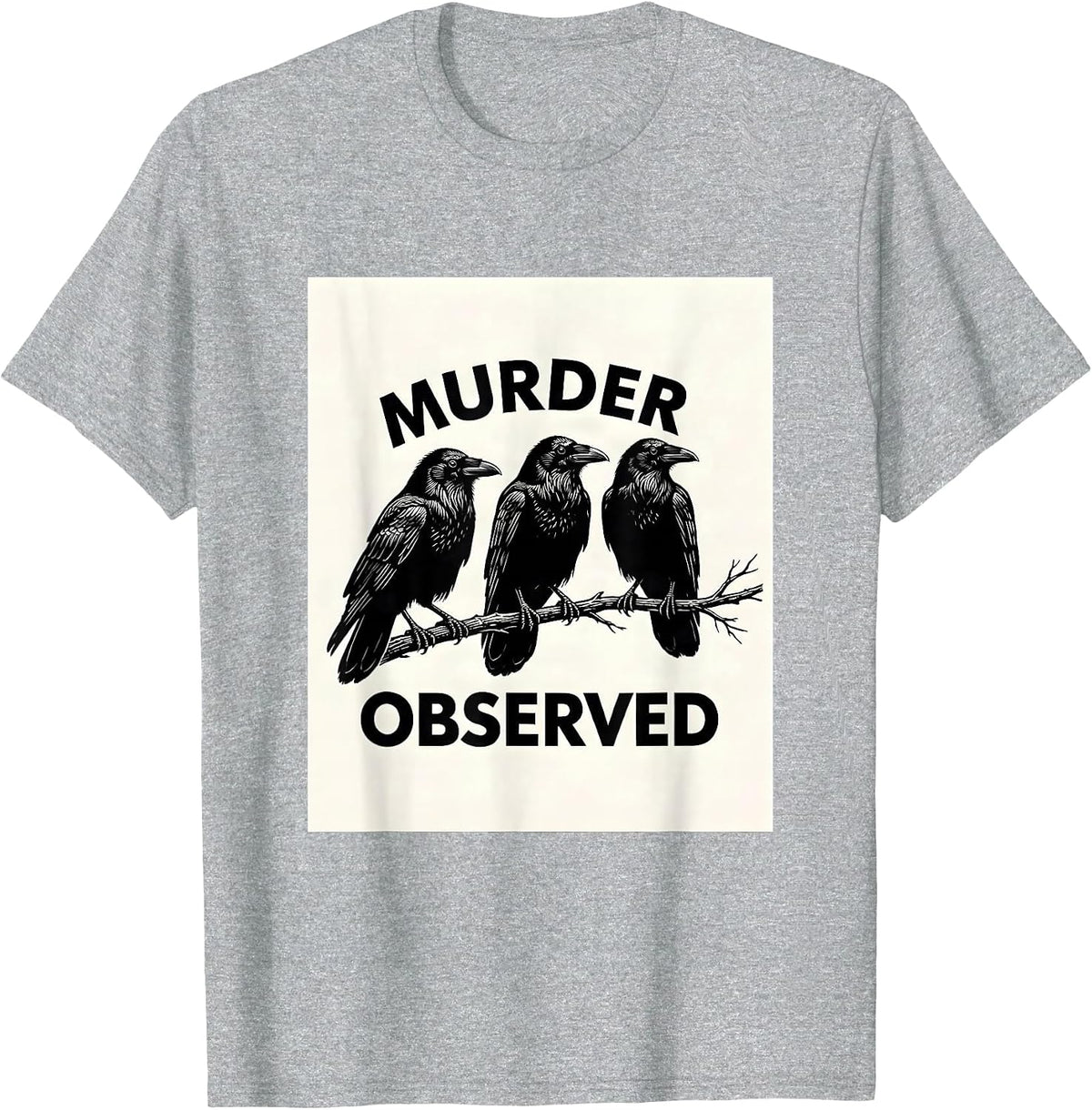Men's Murder Observed Scratchboard Crow Dark Humor Bird Lover T-Shirt - Heather Grey