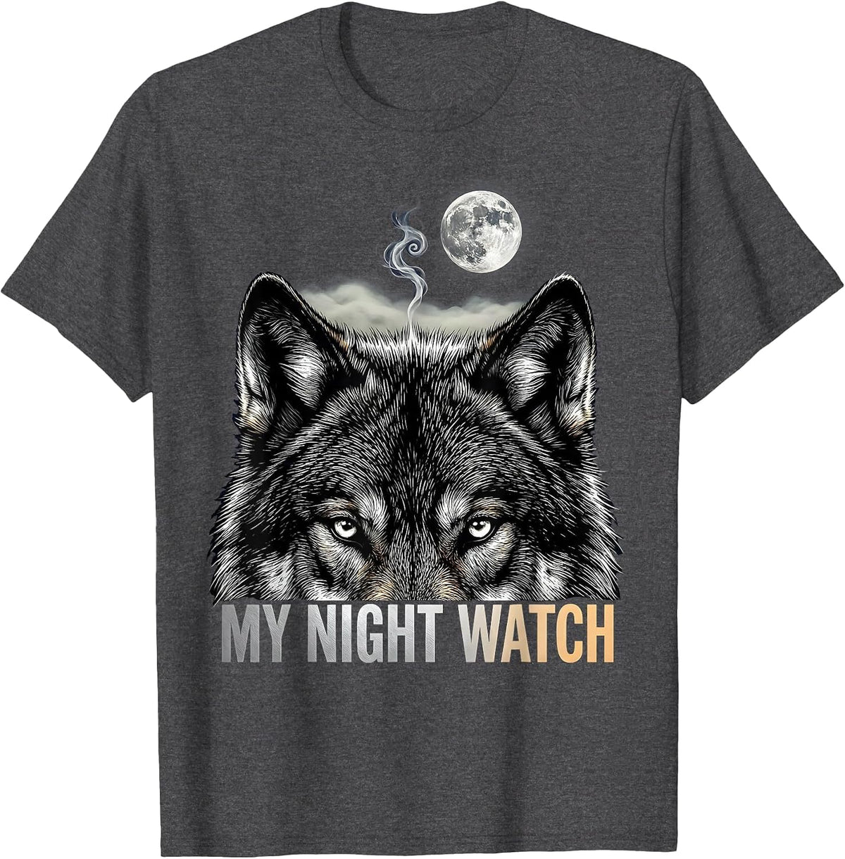 My Night Watch Scratchboard Wolf Howling Wildlife Art T-Shirt - Dark Heather Grey