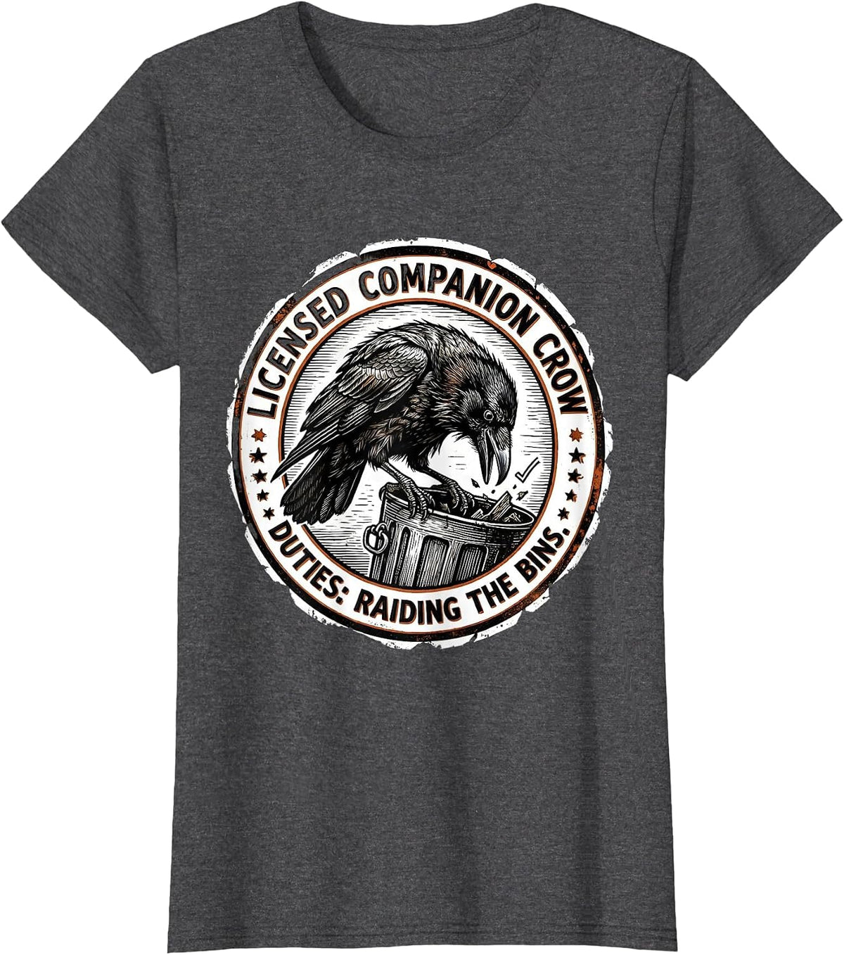 Women's Licensed Companion Crow — Duties: Raiding The Bins Funny T-Shirt - Dark Heather Grey
