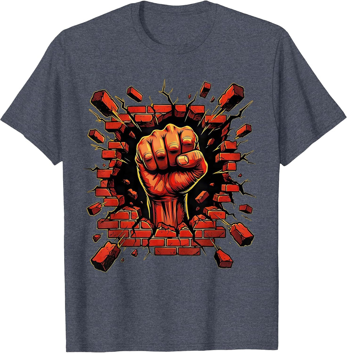 Equal Rights Labor Day Fist Through Brick Wall T-Shirt - Heather Blue