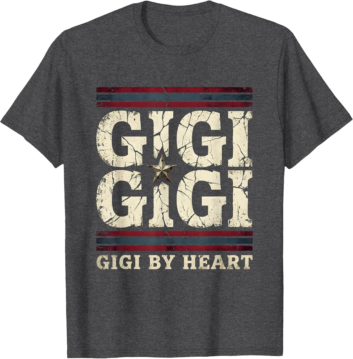 Gigi By Heart Grandma Love Design T-Shirt - Dark Heather Grey