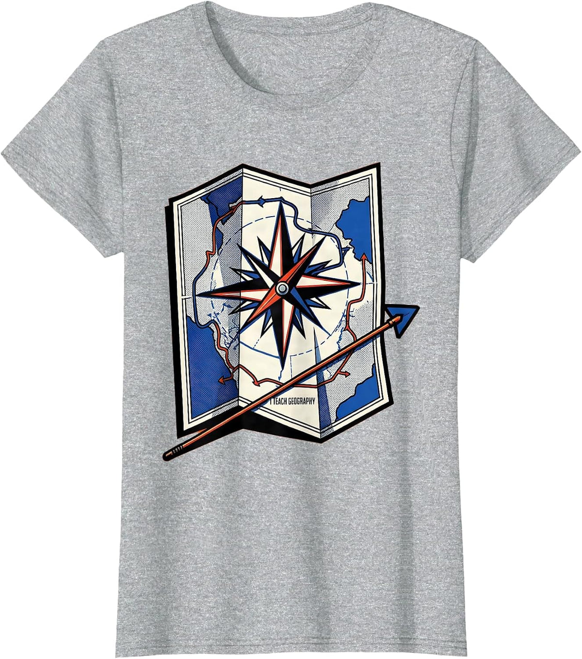 Women's I Teach Geography Pop Art Teacher Back To School Classroom T-Shirt - Heather Grey