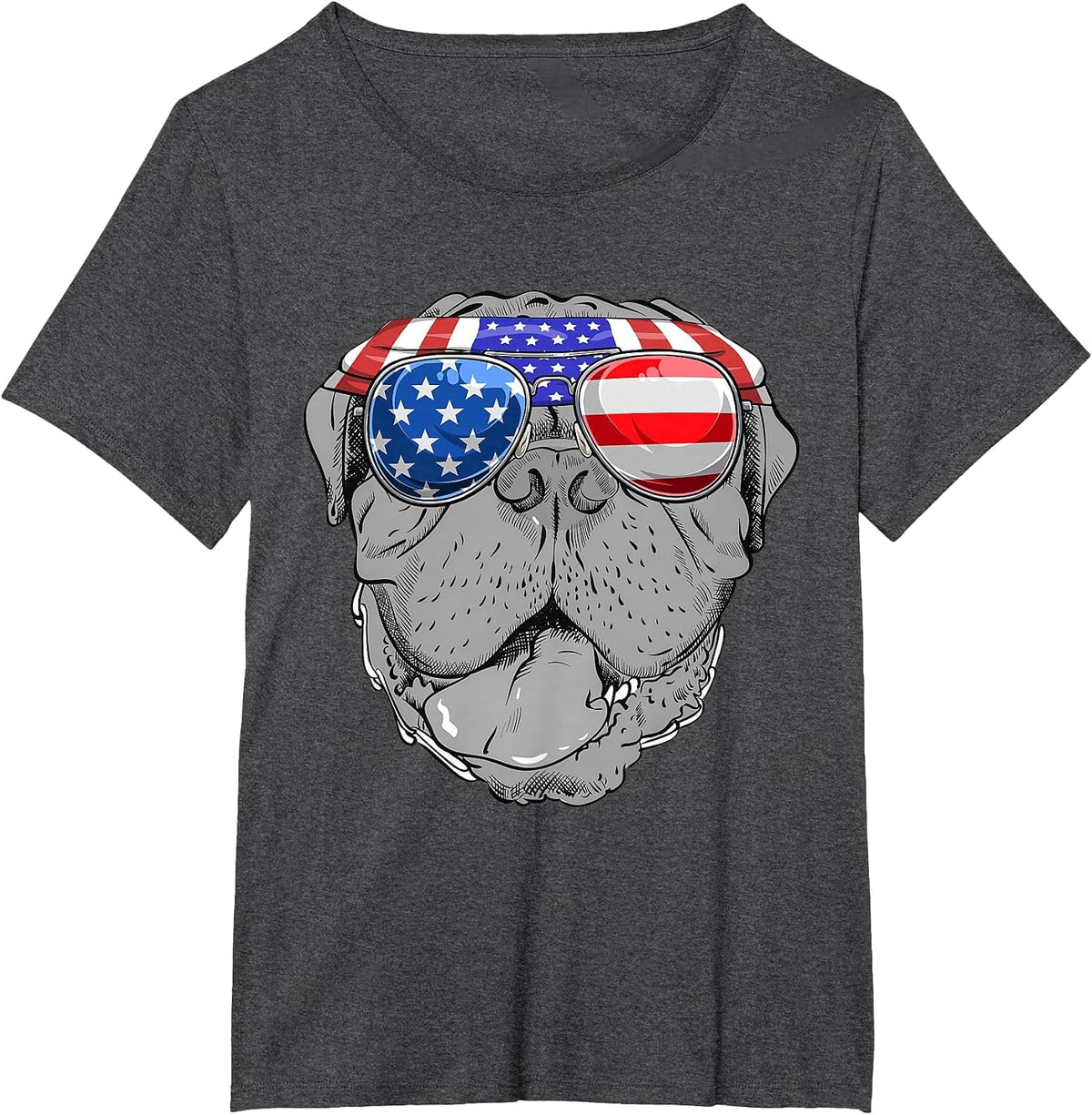 French Mastiff Dog Sunglasses Flag American T-Shirt - Dark Heather Grey