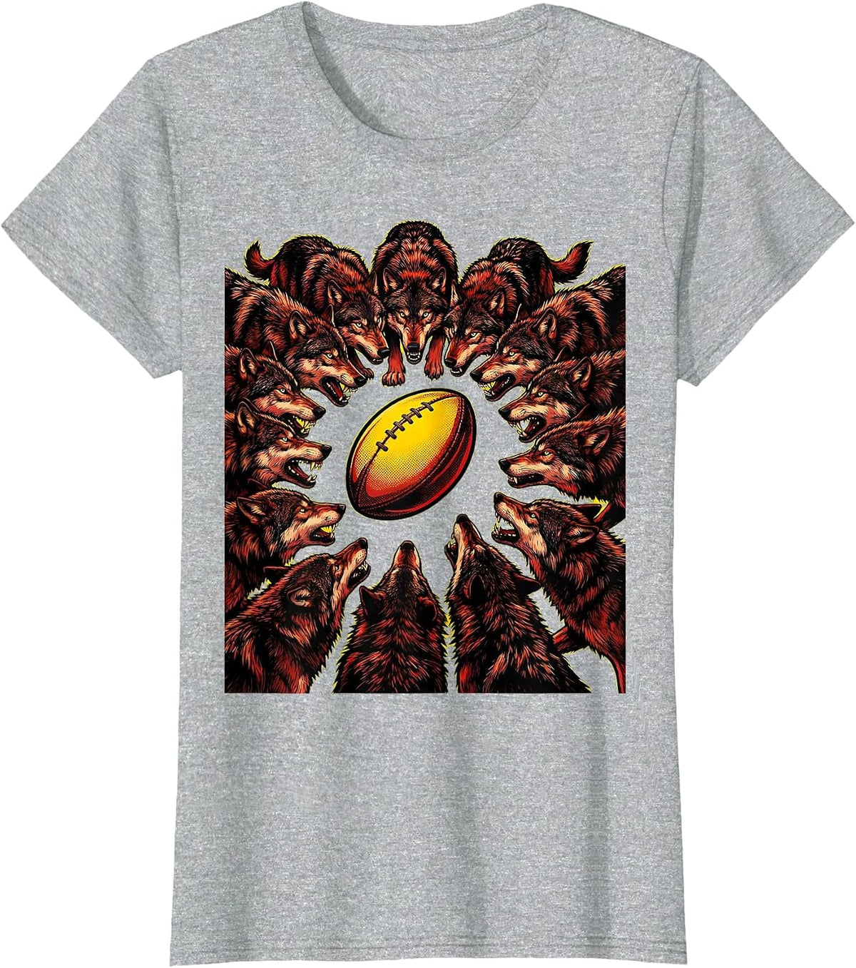 Women's Wolf Pack Rugby Illustration T-Shirt - Heather Grey