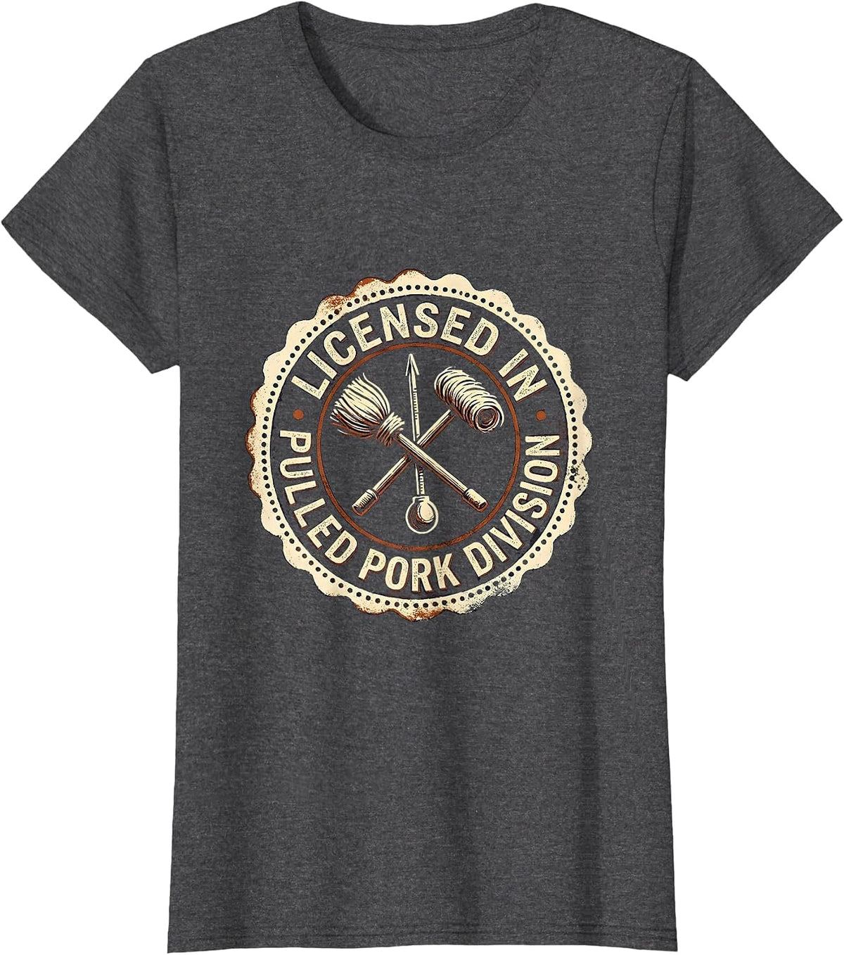 Women's Licensed In Pulled Pork Division Funny BBQ Grilling Dad T-Shirt - Dark Heather Grey