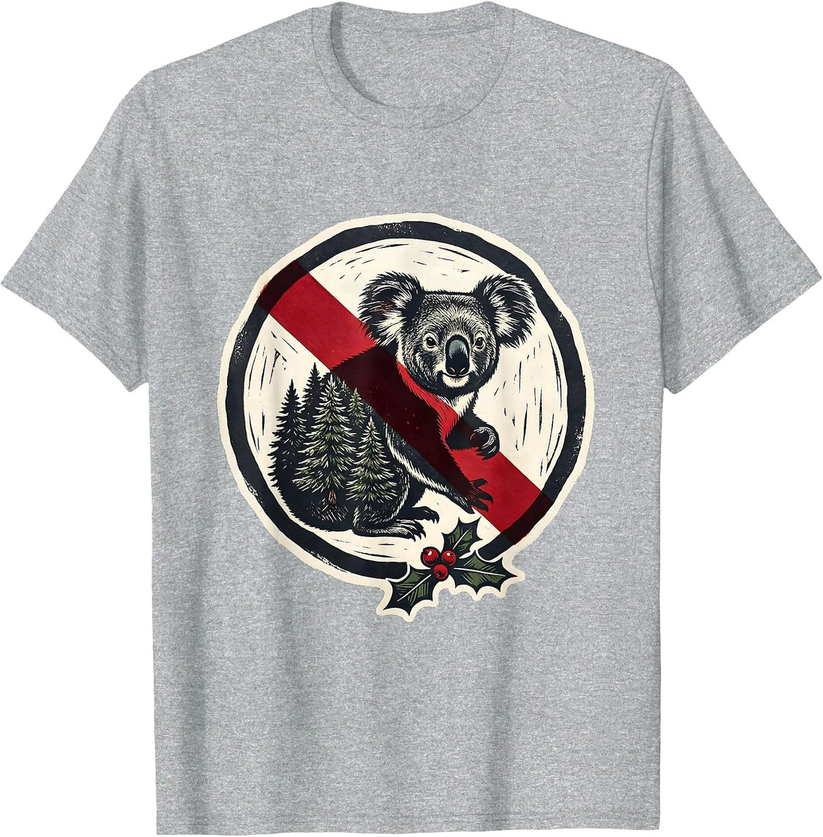 Men's Koala Badge Linocut Cute Australian Animal Lover Gift T-Shirt - Heather Grey