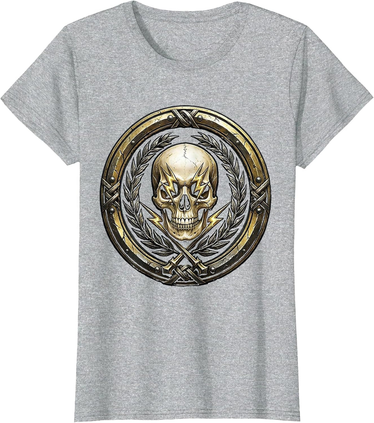 Skull With Lightning Bolt Eyes Metal Band Graphic T-Shirt - Heather Grey
