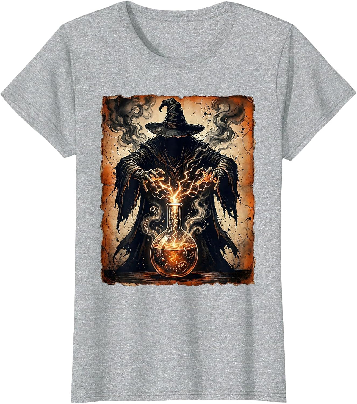 Kids College Wizard Chemistry Spell Illustration T-Shirt - Heather Grey
