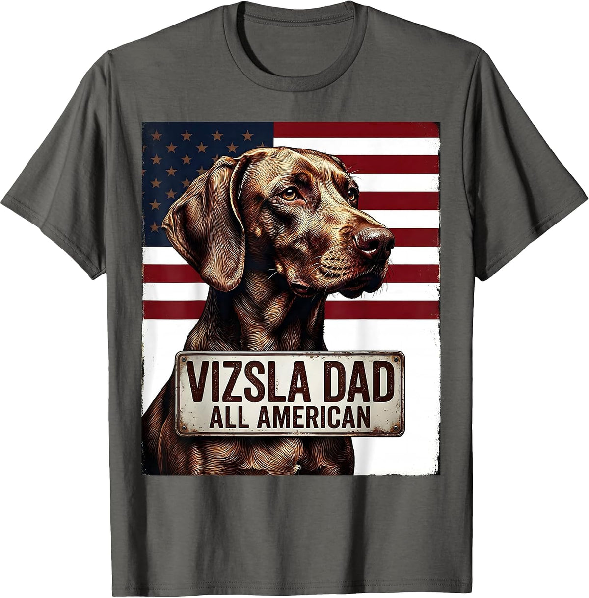 Men's Vizsla Dad, All American Patriotic Dog Breed Owner 4th T-Shirt - Asphalt Grey