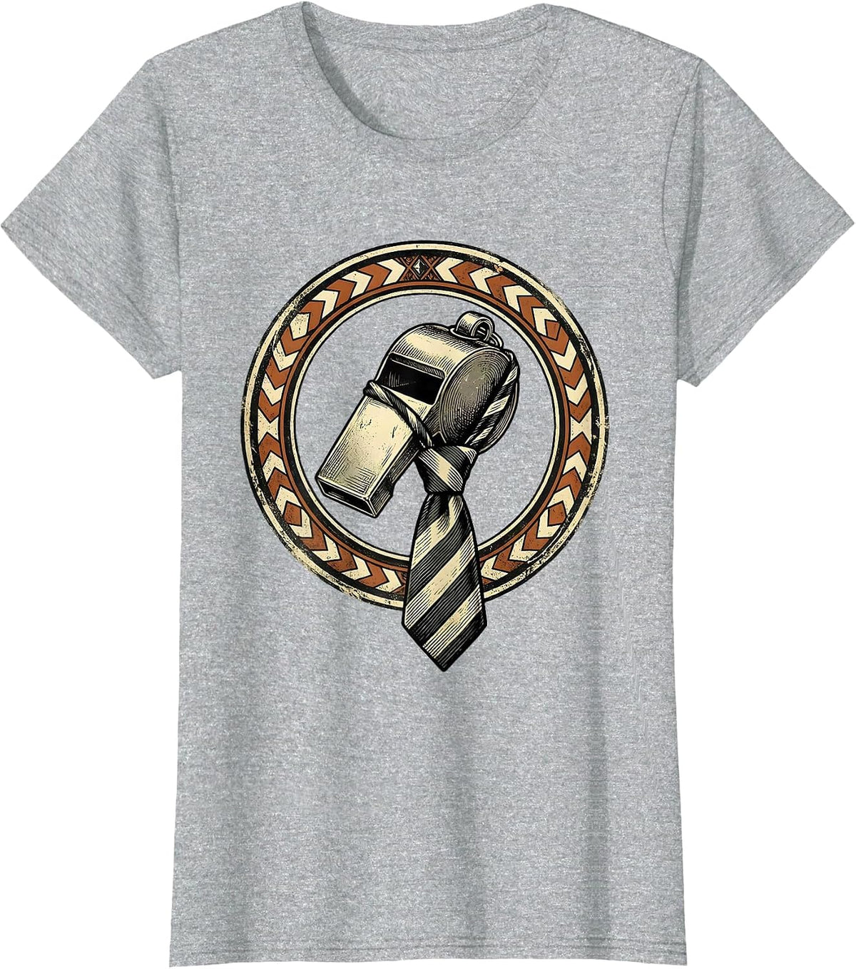 Soccer Dad Referee Whistle Necktie Graphic T-Shirt - Heather Grey