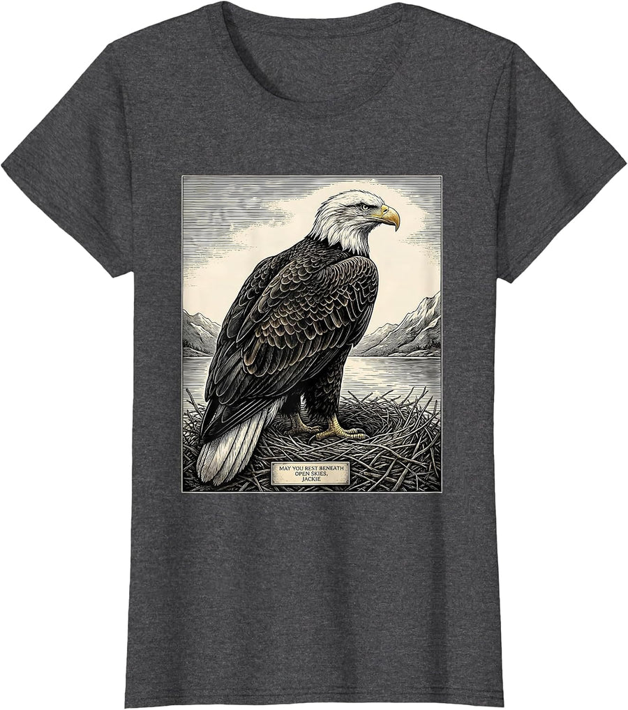Women's May You Rest Beneath Open Skies, Jackie Memorial Tribute T-Shirt - Dark Heather Grey